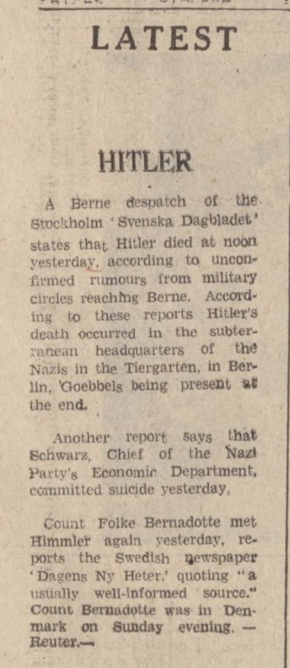 Adolf Hitler Death Newspaper