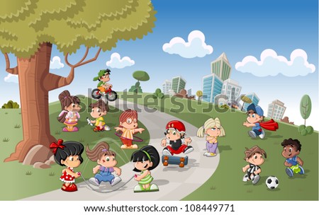 Children Playing In The Park Cartoon