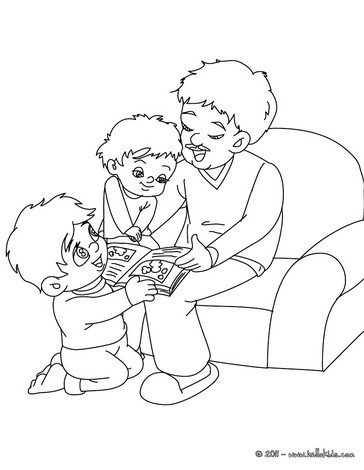 Children Reading Books Coloring Pages