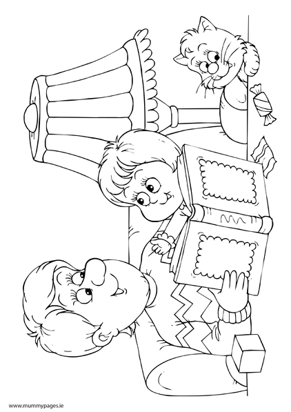 Children Reading Books Coloring Pages