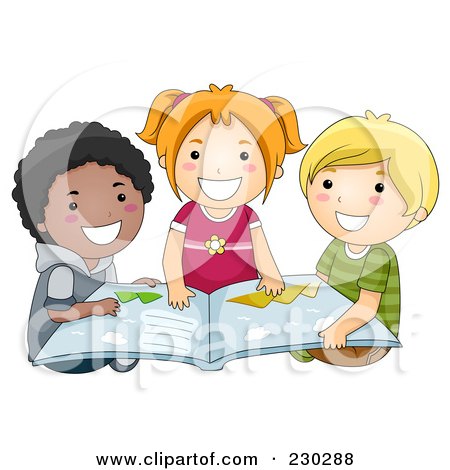 Children Reading Books Together Clip Art