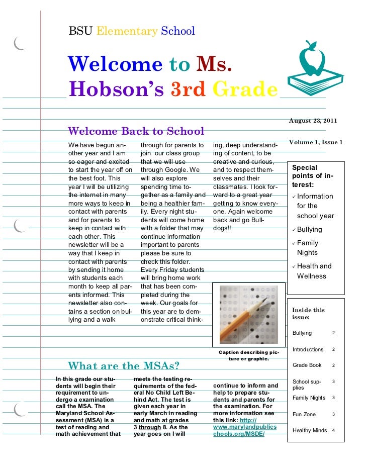 Elementary School Newsletter Examples