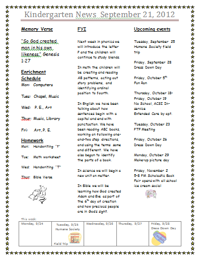 Newsletter Templates For Teachers Kindergarten