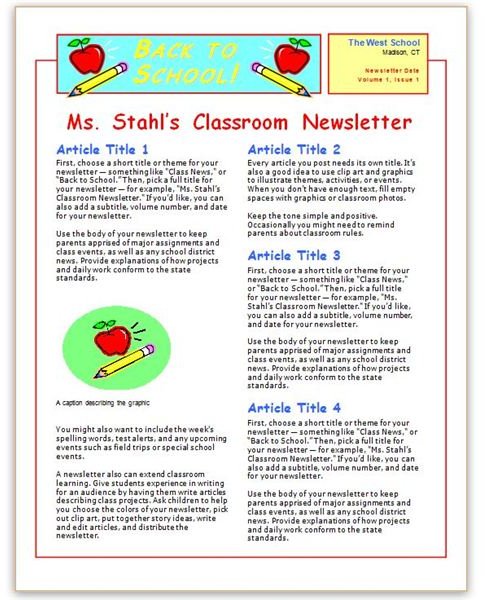 Newsletter Templates For Teachers Preschool