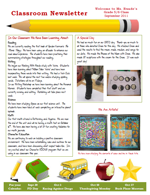 Newsletter Templates For Teachers Word