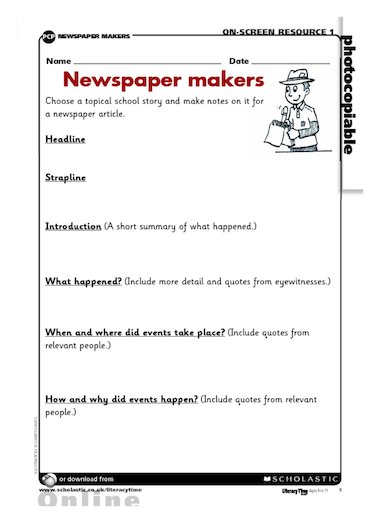 Newspaper Article Template Ks2