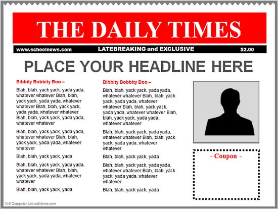 Newspaper Front Page Template Blank